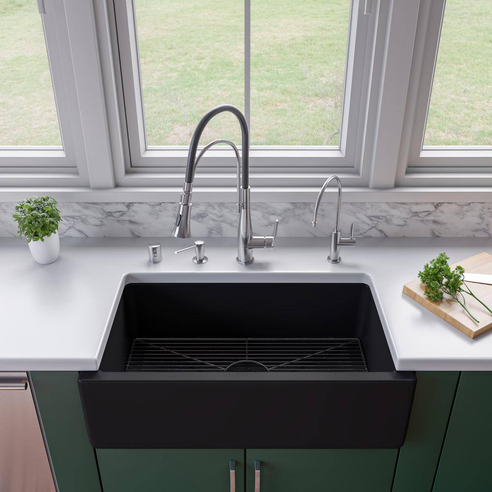 33.13'' Black Matte Fireclay Farmhouse Apron Sink