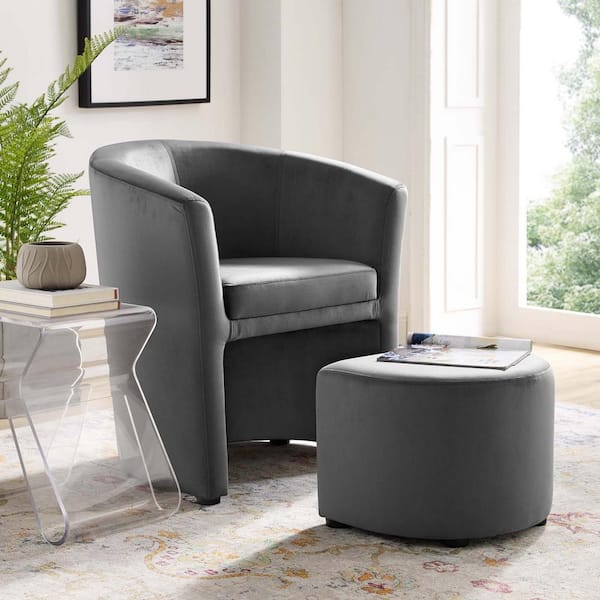 MODWAY Divulge Performance Gray Velvet Arm Chair and Ottoman Set