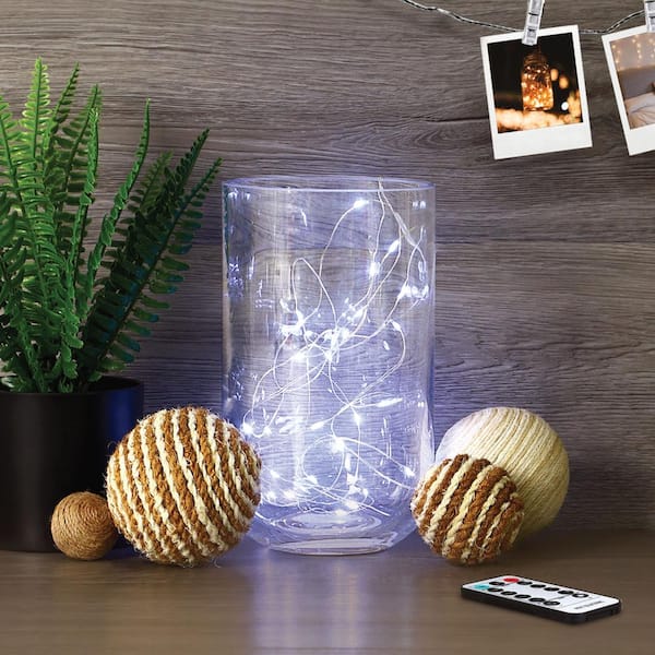 30-Light 10 ft. USB or Battery Operated Mini LED Indoor Silver Cool White Fairy String Light w/Remote & 8 Clips(6-Pack)