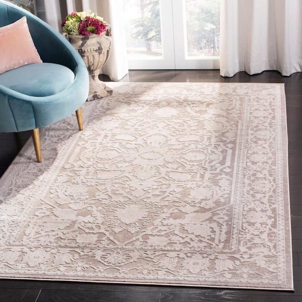 Reflection Beige/Cream 7 ft. x 7 ft. Square Floral Border Area Rug