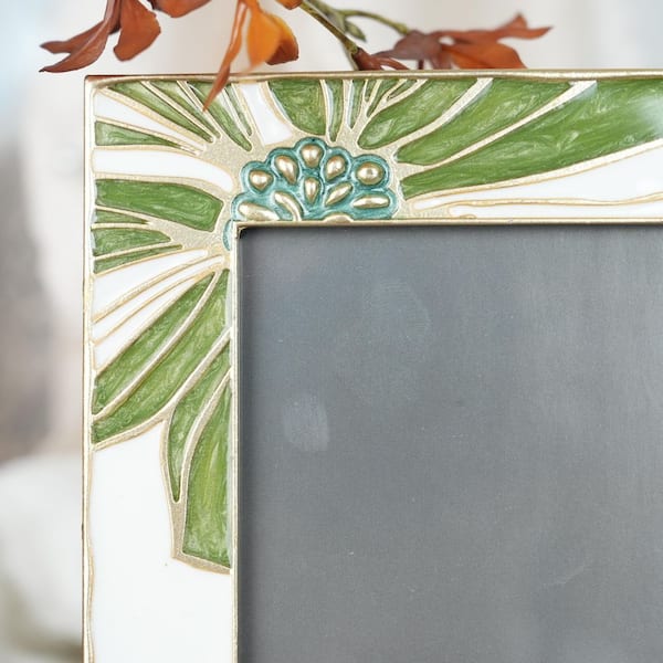 HOMZENE Flower 4 x 6 Matted Green White Enamel Picture Frame THD
