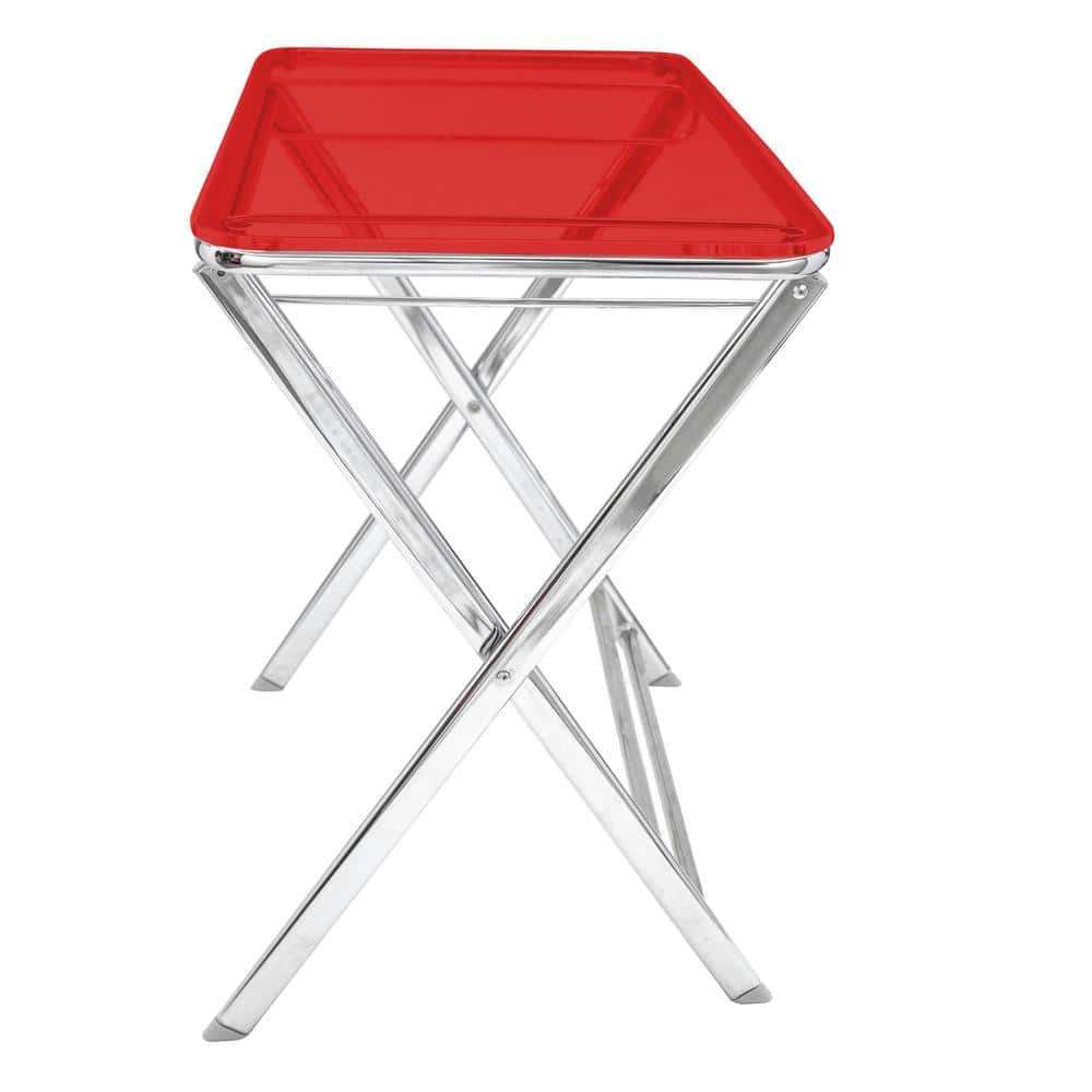 Victorian Acrylic Chrome 17" Folding Patio Side Table - Red