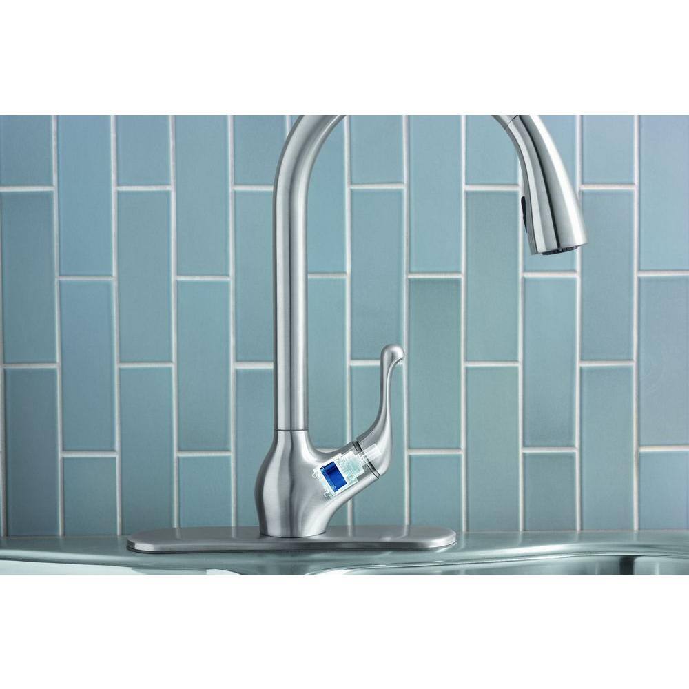 Vibrant Stainless Steel Pull-Down Kitchen Faucet with Soap Dispenser