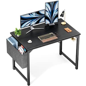 40 in. Rectangular Black Wood Computer Desk with Sidea Storage Baskets and Headphone Hook