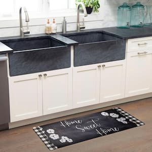 Cozy Living Home Sweet Home Buffalo Check Border Black 17.5 in. x 30 in. Anti Fatigue Kitchen Mat