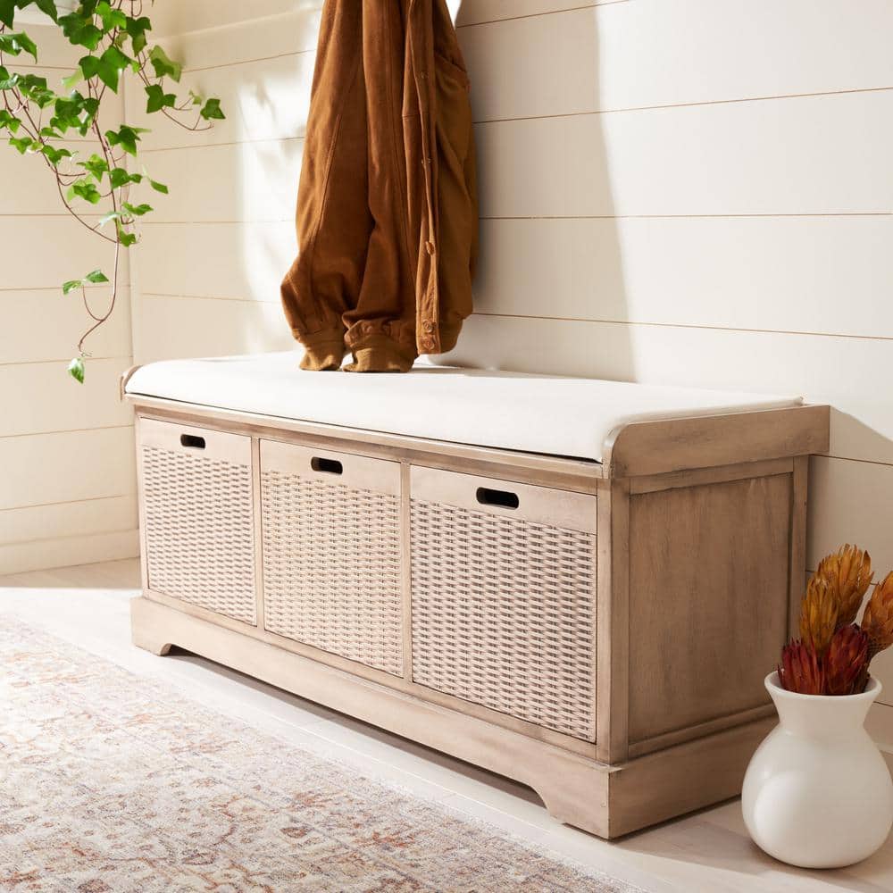 Landers Sand Cushioned 3-Drawer Storage Bench