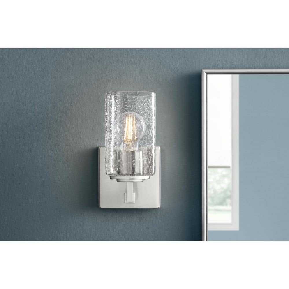 Helenwood 1-Light Brushed Nickel Wall Sconce with Clear Seeded Glass price history on PriceWatchPro