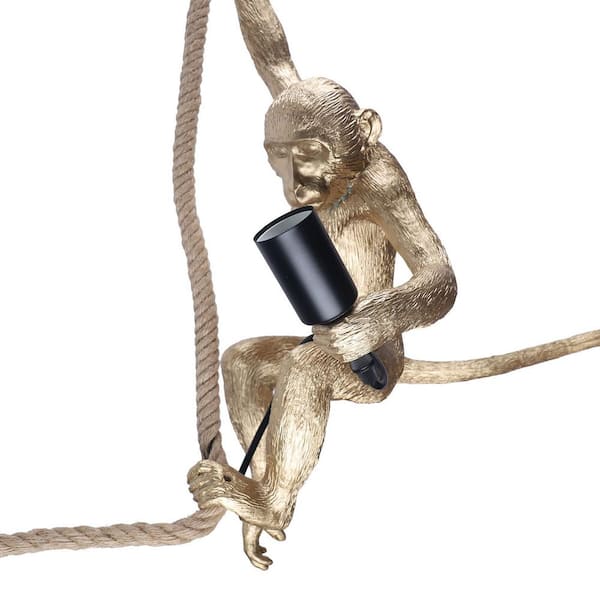 Diligence pubertet Natur OUKANING 1-Light Gold Vintage Resin Hemp Rope Monkey Pendant Light  Decorative Hanging Lamp HG-BKFYL-3981 - The Home Depot