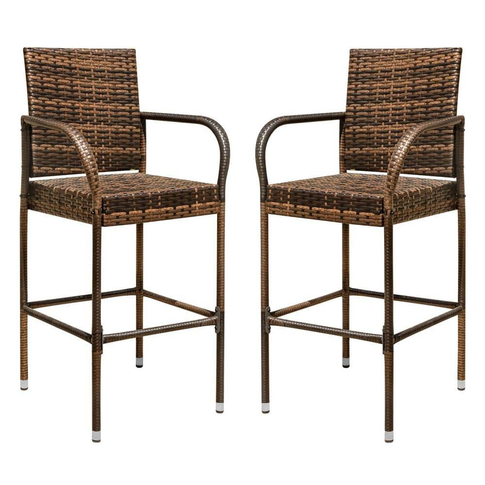 Tozey Chillrest Rattan Wicker Outdoor Bar Stool 2 Pack T-LCRC842BN ...