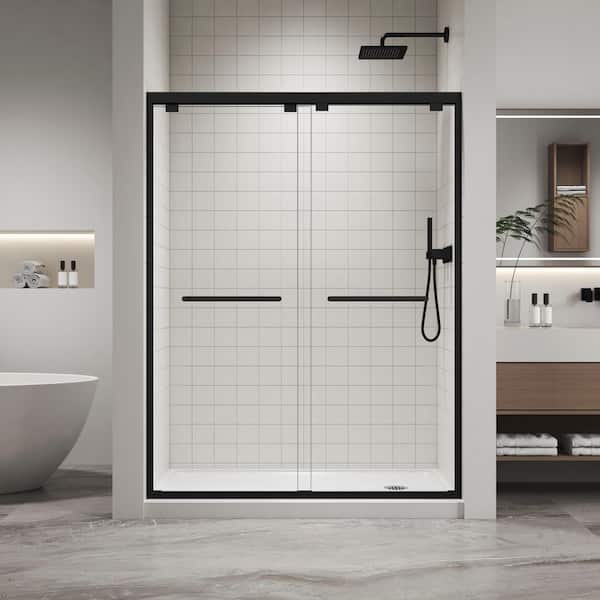 EASYWORC 60 in. L x 32 in. W x 76 in. H Alcove Shower Kit with Sliding Framed Shower Door and Shower Pan
