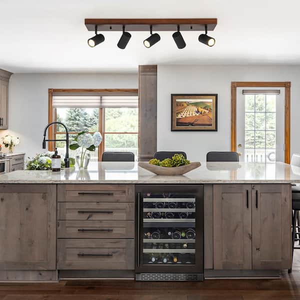 31.5 in. 5-Light Black and Walnut Finish Spotlight Track Lighting Kit Spotlight Semi-Flush Mount with 360° Swivel