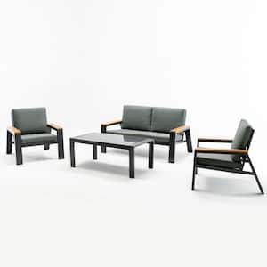 4-Piece Aluminium Patio Conversation Set with Gray Cushions