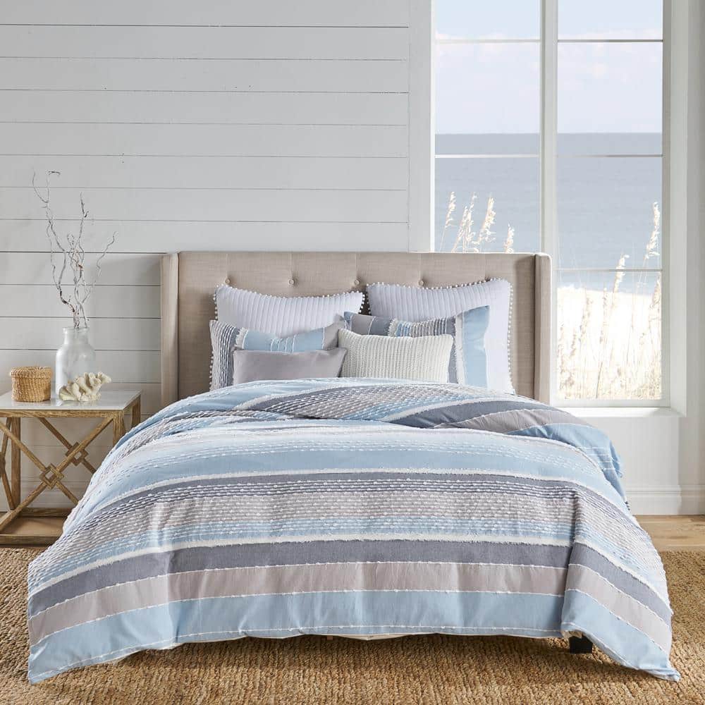 Santander Blue and Gray Cotton Twin/Twin XL Duvet Cover Set