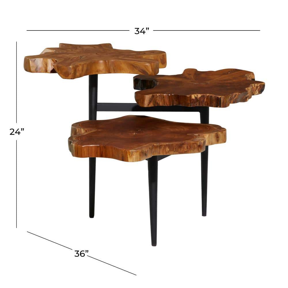 Round Teak Wood Rustic Accent Table, 36" Brown