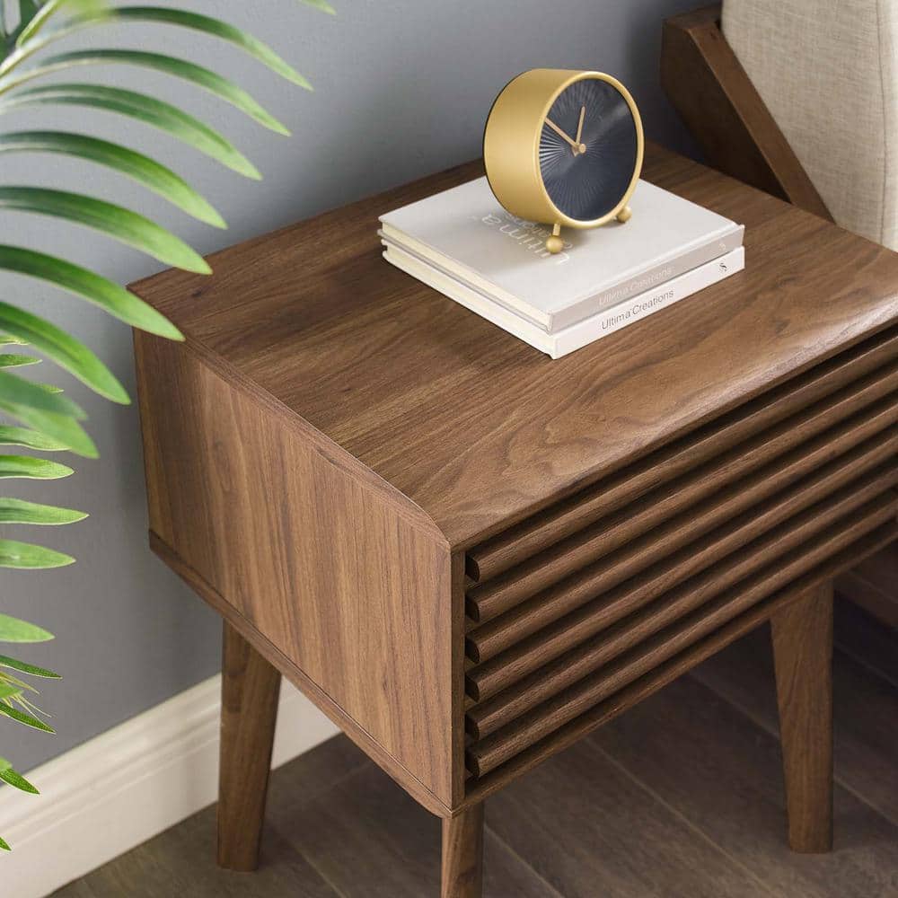 Walnut Grain Laminate Mid-Century Modern End Table Nightstand
