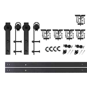 6 ft./72 in. Black Rustic Ceiling Mount Double Track Bypass Sliding Barn Door Track and Hardware Kit for Double Doors