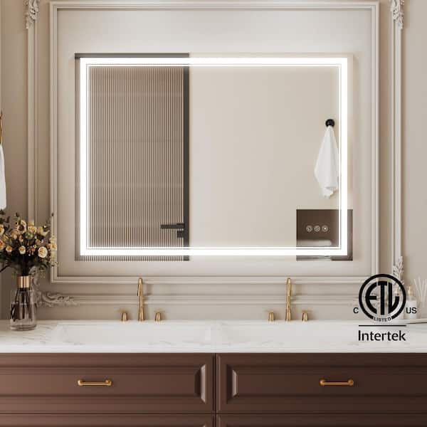 48 in. W x 36 in. H Modern Rectangular Frameless LED Lighted Anti-Fog Wall Bathroom Vanity Mirror in Tempered Glass