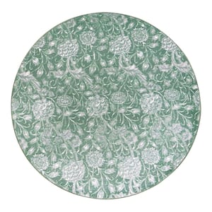 Kalini Green Floral 6 ft. x 6 ft. Washable Round Area Rug