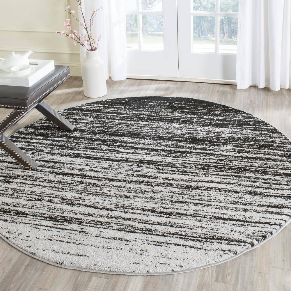Adirondack Silver/Black Solid Color 10 ft. x 10 ft. Striped Round Area Rug - thumbnail 2