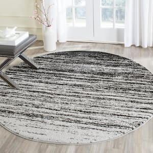 Adirondack Silver/Black 12 ft. x 12 ft. Solid Color Striped Round Area Rug