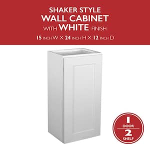 Brookings Plywood Ready to Assemble Shaker 15x24x12 in. 1-Door Wall Kitchen Cabinet in White