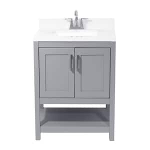 Tufino 25 in. Bath Vanity in Grey with Cultured Marble Vanity Top with Backsplash in Carrara White with White Basin