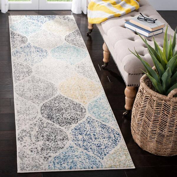 Madison Ivory/Blue 2 ft. x 18 ft. Runner Rug