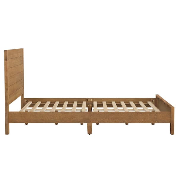 Lessio Light Brown Mid-Century 13.7 in. Solid Wood Frame Queen Platform Bed with Wooden Slats, Headboard, Easy Assembly
