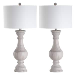 Savion 31.25 in. White Wash Curved Table Lamp with Off-White Shade (Set of 2)