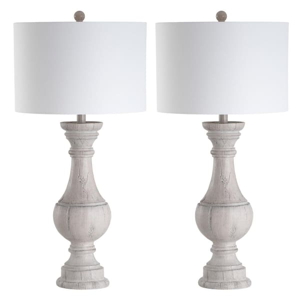 SAFAVIEH Savion 31.25 in. White Wash Curved Table Lamp with Off-White Shade (Set of 2)