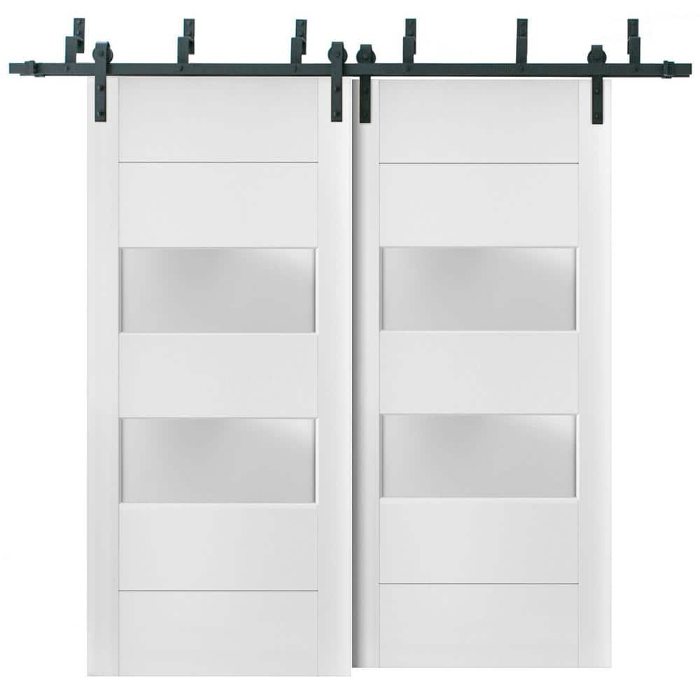 60 in. x 84 in. 2 Panel Frosted Glass White Solid Wood Sliding Barn Door with Hardware Kit price history on PriceWatchPro