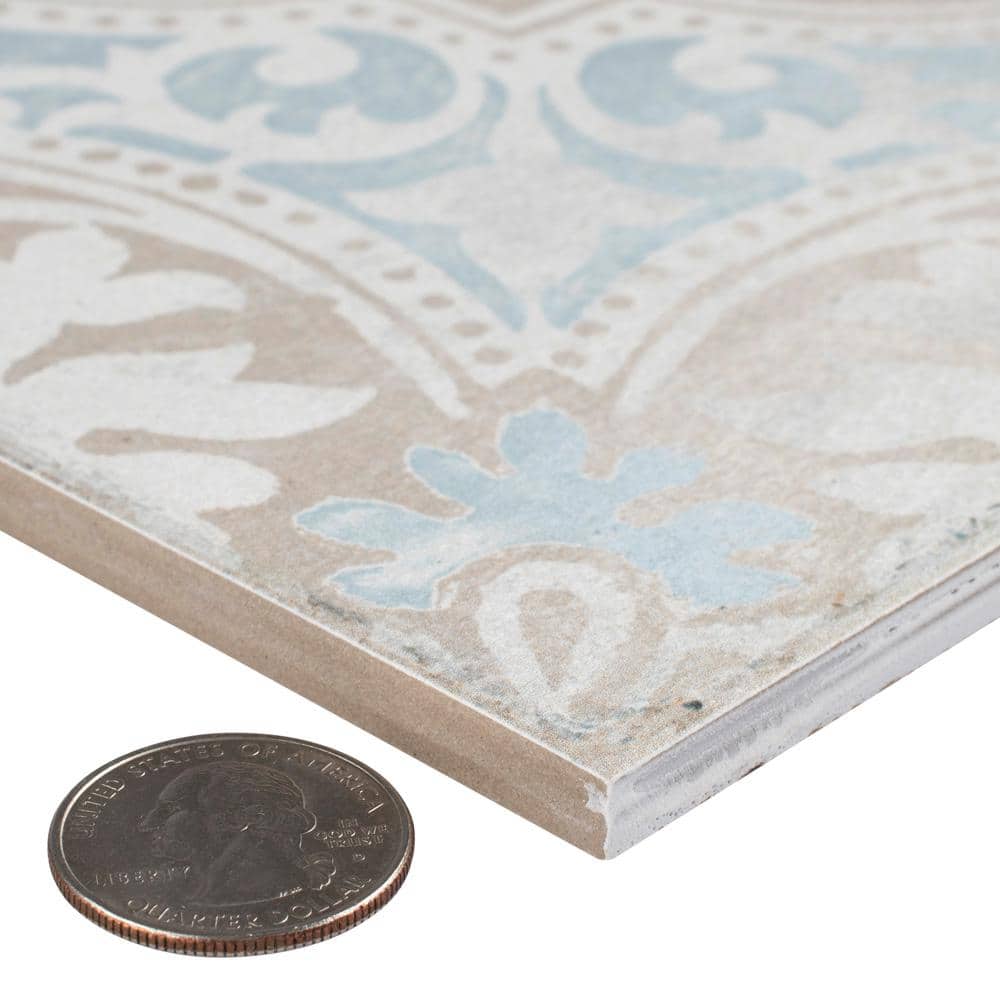 Barcelona 6" x 6" Beige and Blue Porcelain Patterned Tile