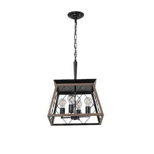 Farmhouse Haven 4-light Walnut/Black Antique Chandelier for Kitchen, Living Room, and Dining Room (Bulbs Not Included)