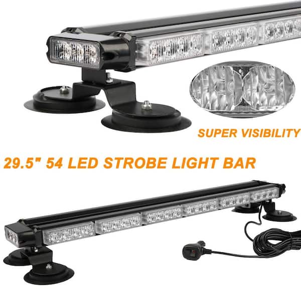 29.5 in. 54-LED Emergency Strobe Light Bar Amber/White Magnetic Flashing Warning Roof Light for Work Vehicles