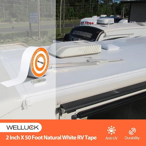 ROSEUP 2-Pack RV Roof Repair Tape – 4 X 50 Feet, White, Waterproof Sealant For Camper, Trailer, Boat, Stop Leaks ROSEUP 2-Pack RV Roof Repair Tape – 4 X 50 Feet, White, Waterproof Sealant For Camper, Trailer, Boat, Stop Leaks