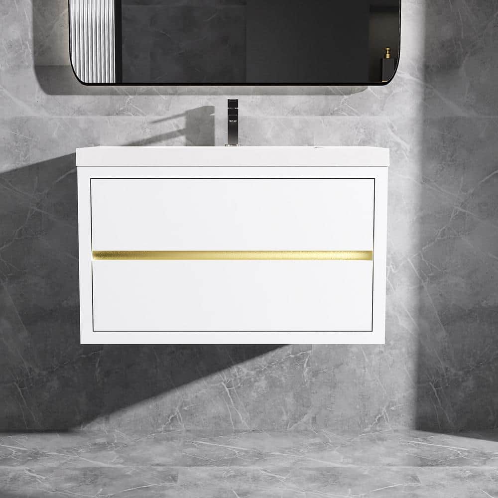 36 in. Wall-Mounted Floating Bath Vanity in White with Single Solid Surface Sink Top in White price history on PriceWatchPro