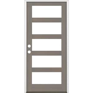 42 in. x 96 in. Modern Hemlock Right-Hand/Inswing 5-Lite Clear Glass Grey Stain Wood Prehung Front Door