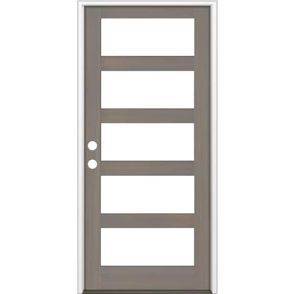 Krosswood Doors 42 in. x 96 in. Modern Hemlock Right-Hand/Inswing 5-Lite Clear Glass Grey Stain Wood Prehung Front Door
