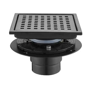 Stainless Steel Square Shower Floor Drain with Square Pattern Drain Cover in Matte Black