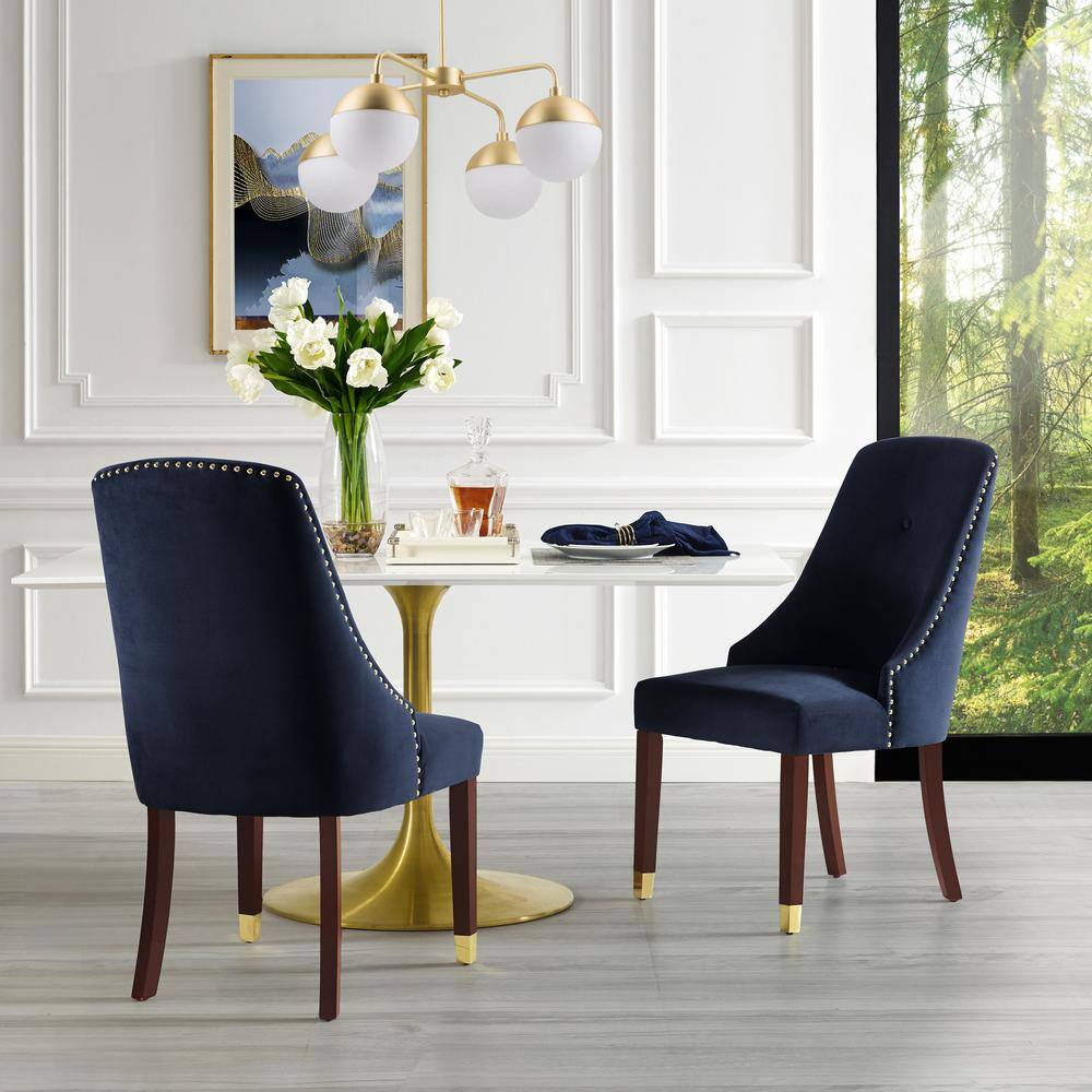 Inspired Home Cora Navy/Gold Velvet Metal Tip Leg Dining Chair (Set of