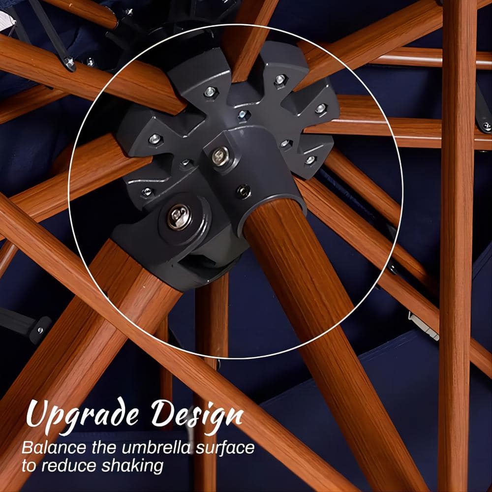 Navy Blue 11' Square Cantilever Patio Umbrella with Wood Grain Frame