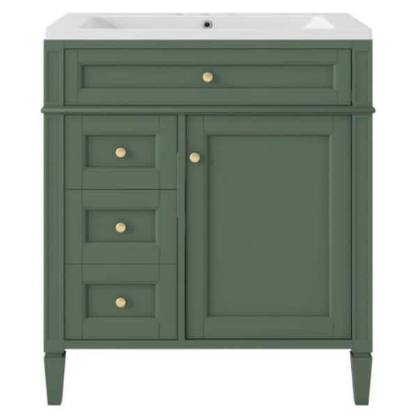 Sanlan MR02 30.00 in. W x 18.00 in. D x 33.00 in. H Single Sink Freestanding Bath Vanity in Green with White Solid Surfer Top