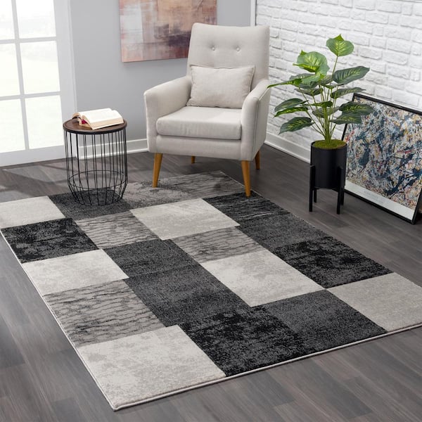 Montage Collection Modern Abstract Doormat Area Rug Entrance Floor Mat (2x3 feet) - 2'3" x 3', Grey