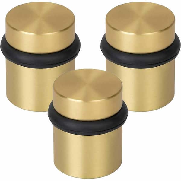 Floor Door Stopper Satin Brass-3 Pack Quickly Installed Wall Protector and Door Knobs-1.5 in.