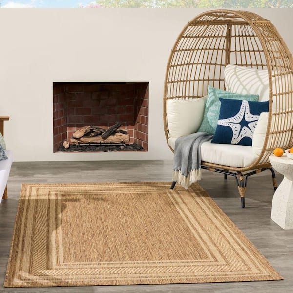Horizon Natural 4 ft. x 6 ft. Indoor/Outdoor Bordered Contemporary Area Rug