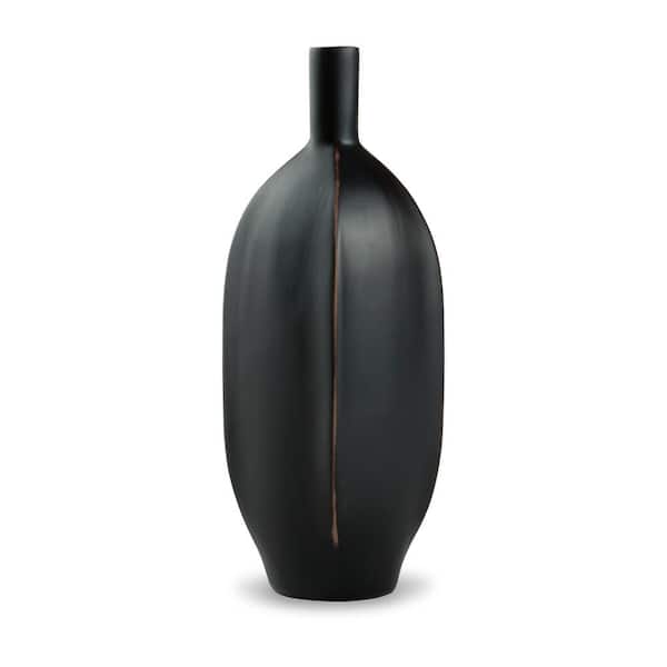 Benjara Troy 9.45 in. Black Polyresin Round Decorative Vase