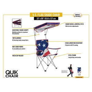 US Flag Folding Camp Chair with Adjustable Sun Shade
