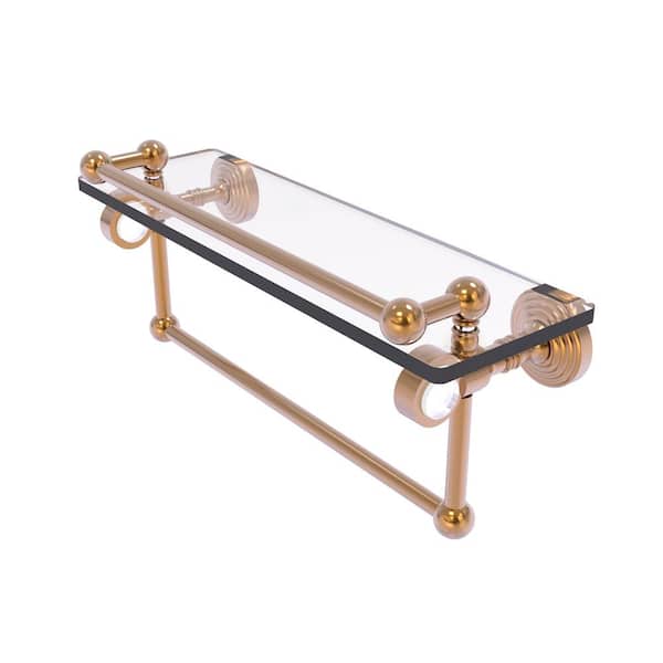 Allied Brass Pacific Grove 16 in. W 6.8 in. H x 5.5 in. D Glass Rectangular Shelf in Brushed Bronze with Gallery Rail and Towel Bar