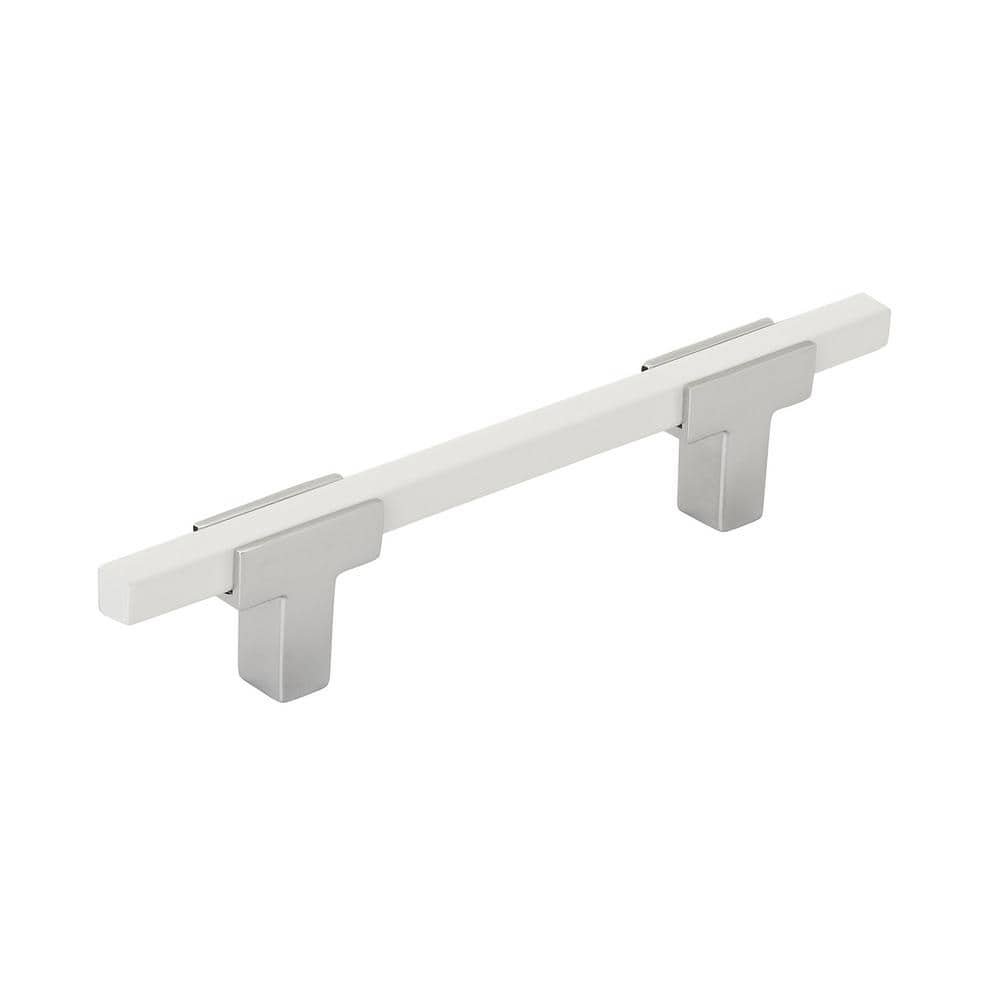 Urbanite 3-3/4 in. (96mm) Modern Polished Chrome/White Bar Cabinet Pull