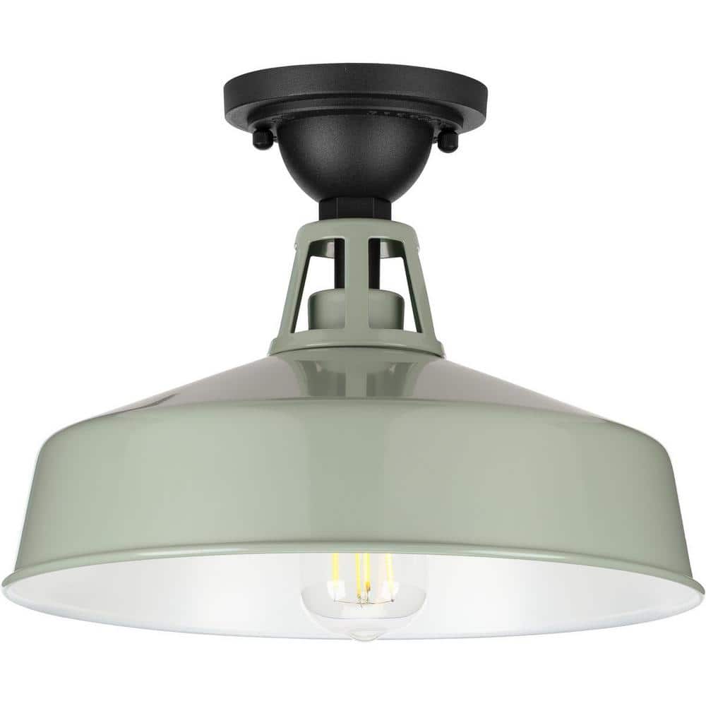 Pistachio White Glass Indoor/Outdoor Semi Flush Mount Light